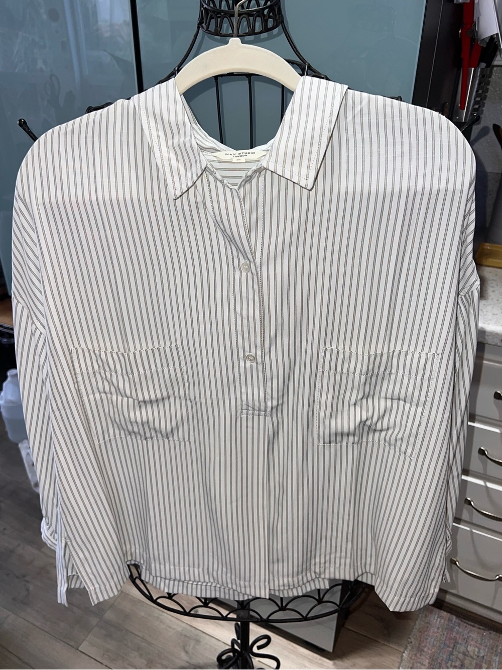 NWOT Max Studio London Striped Poplin Tunic Blouse Shirt XL